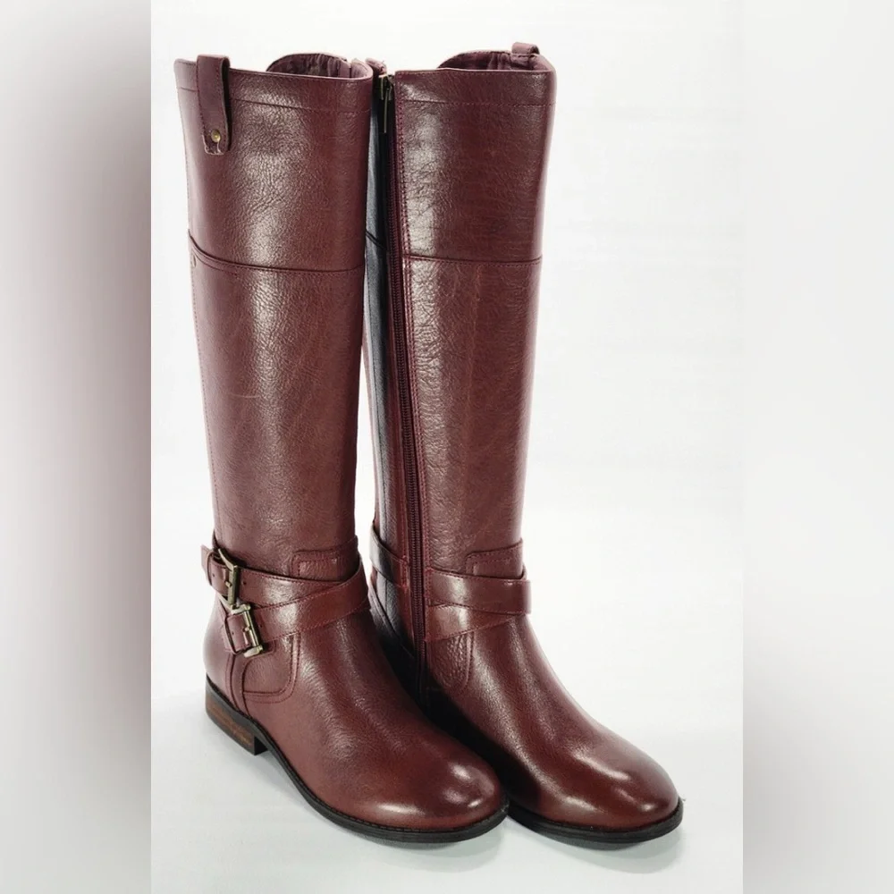 Marc Fisher Size 9.5 Dark Red Leather Women Tall Knee Boots Brand New With Box